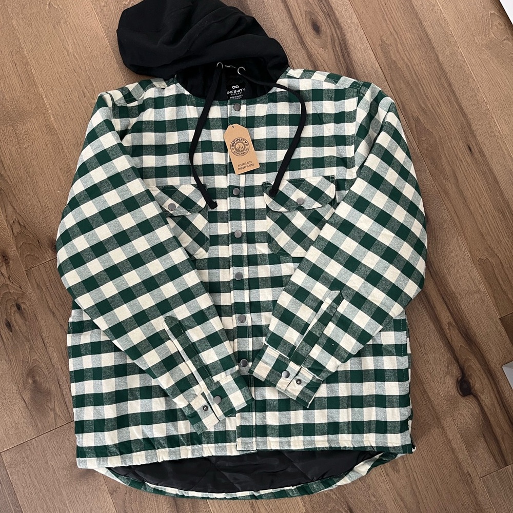 Infinity Brands Plaid Flannel Insulated Hooded Jacket Shacket - Size XL - NWT